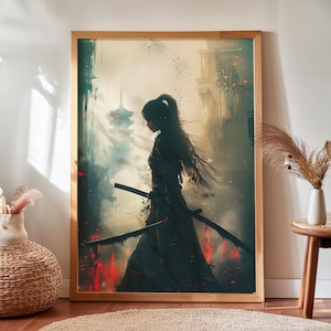 Arte della guerriera samurai: stampa in stile giapponese (download immediato)