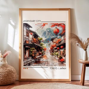 Japandi Tokyo Street Print: Wabi Sabi Watercolor Art (Instant Download)