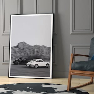 Vintage Porsche 911 Wall Art – Digital Poster,  Black and White Classic Car,  Minimalist, Digital Download Automotive Decor
