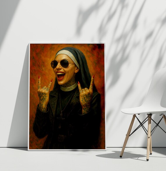 Gothic Wall Art | Tattooed Nun Print | Lesbian Feminist Poster | Edgy Wall Decor