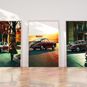 Ensemble d&#39;oeuvres d&#39;art murales Porsche 911 - affiche de voiture classique, décoration automobile rétro, impressions luxueuses masculines