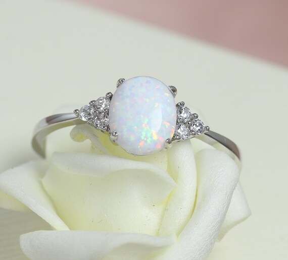 Opal Ring Engagement Rings Oval Cut White Fire Opal Rings Mothers
