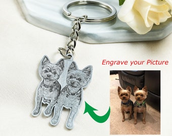 Custom Pet Keychain, Pet Memorial Keychain, Engraved Dog Picture Photo Keychain, Animal Portrait Keyring,BirthdayGift for Kids,Pet Lover,Dad