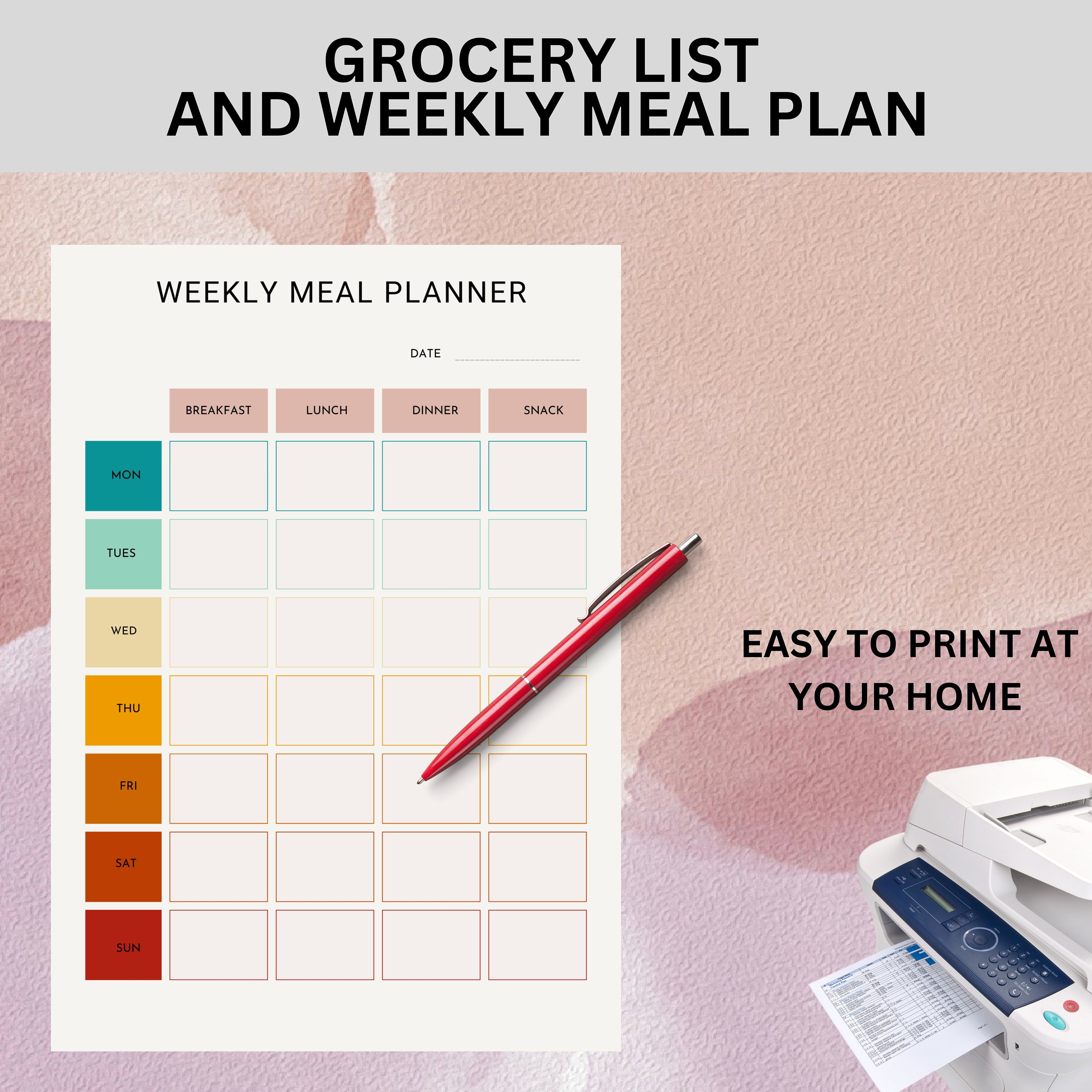 Weekly Meal Planner Printable,meal Planning Template, Weekly Meal Plan ...