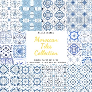 Carta digitale per piastrelle portoghesi, carta digitale marocchina, modelli di mosaico blu "BLUE TILES", carta digitale per album di maioliche spagnole a mosaico