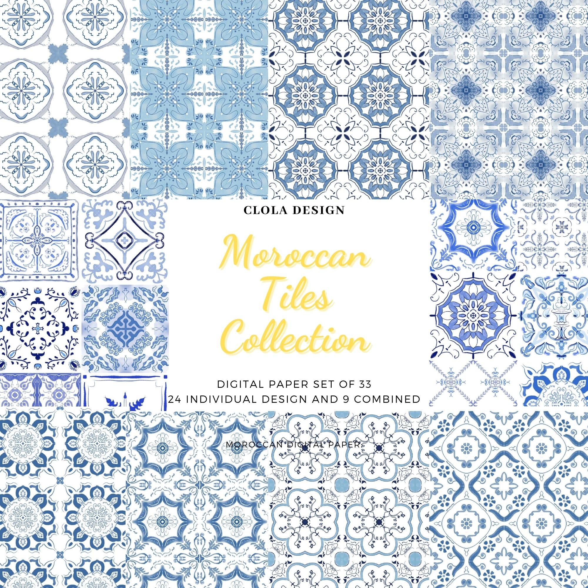 Blue Moroccan Tile Digital Paper Set (PDF) - Etsy