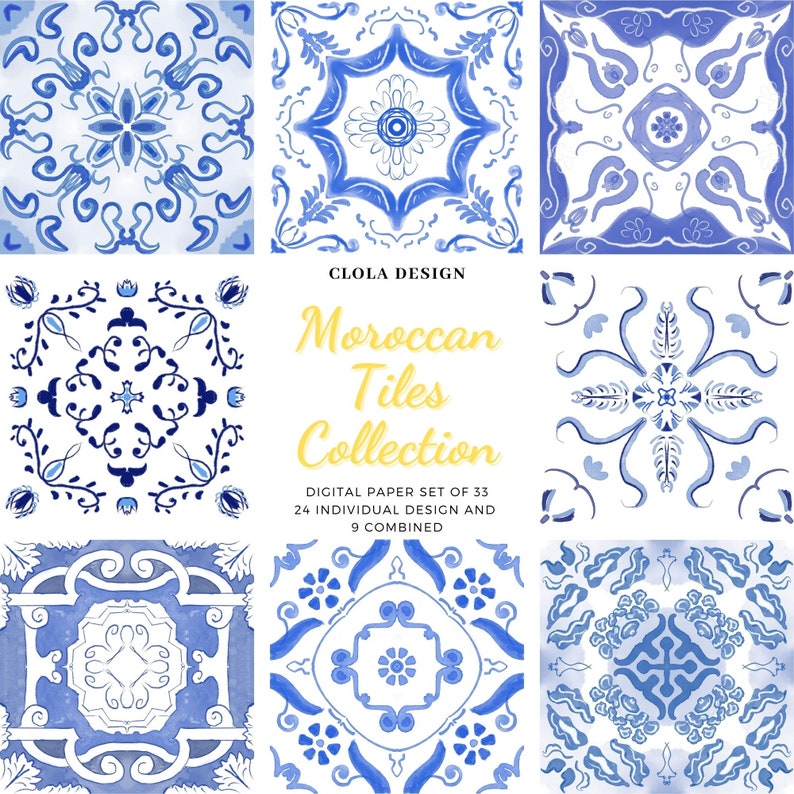 Blue Moroccan Tile Digital Paper Set (PDF) - Etsy