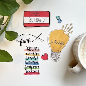 Geliebte Bibel Journaling Aufkleber Set von 11 - Kind Gottes Neue Barmherzigkeit sei das Licht Jesus Erlöst Auserwählt Geliebt Vergeben Würdig Angenommen