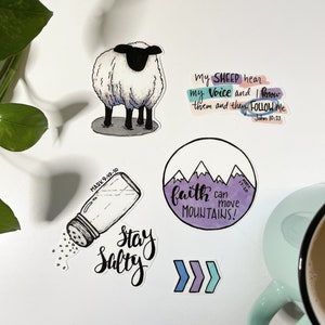 My Sheep Bible Journaling sticker set van 9 - Faith Moves Mountains Spiritual Warfare Holy Spirit Salty Draw Near