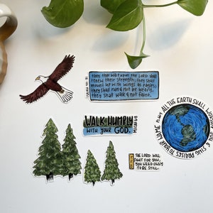 Eagle Bible Journaling Sticker Set of 12 - Scripture Trees Jars of Clay Earth Walk Humbly Mountains Sunrise Be Still