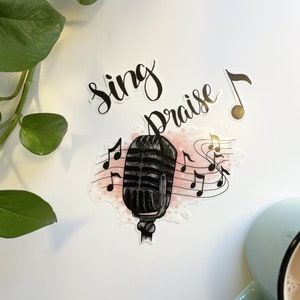Lot de 11 autocollants cultes pour journalisation de la Bible - guitare piano musique louange microphone chanter faire un bruit joyeux