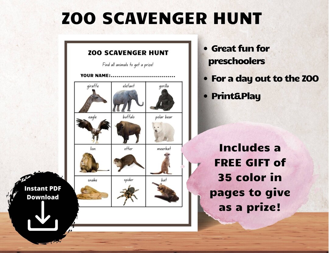 ZOO Scavenger Hunt Activitiy for Preschoolers Treasure Hunt Preschool