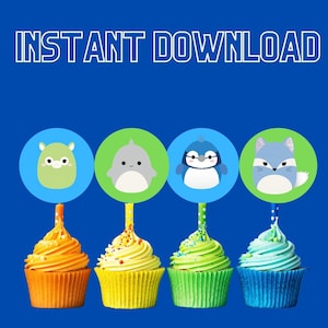 Blue and Green Squishmallow Cupcake Toppers, Squishmallow Party, Squishmallow Birthday