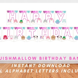 Squishmallow Birthday Banner, Squishmallow birthday, Squishmallow, Happy birthday banner, squish banner, Squishmallow letters, Squish girl