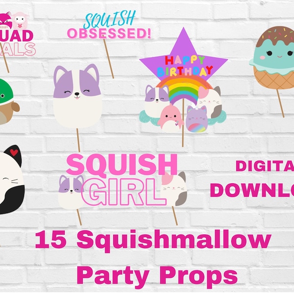 Squishmallow Selfie Props! Squishmallow party, Squishmallow birthday, Selfie booth, Party Props, Girl selfie booth, Squishmallows, Squish