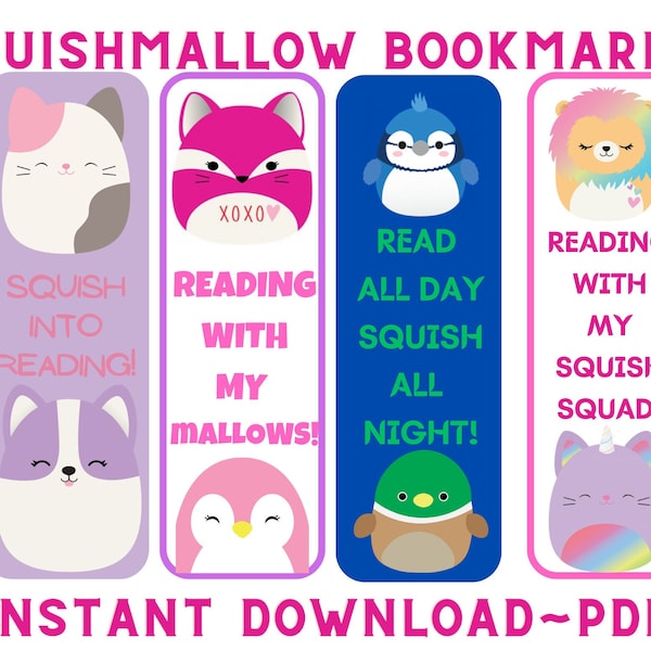 SQUISHMALLOW BOOKMARKS, Squishmallow party favor, Birthday gift