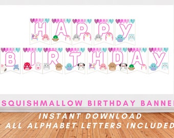 Squishmallow Birthday Banner, Squishmallow birthday, Squishmallow, Happy birthday banner, squish banner, Squishmallow letters, Squish girl