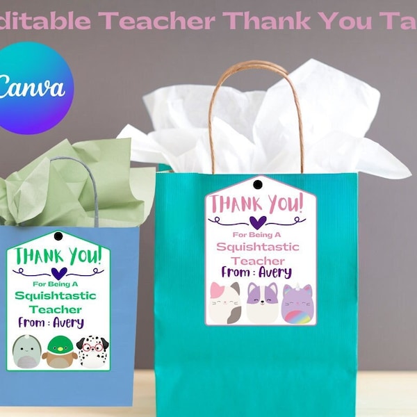 Squishmallow Teacher Thank You Gift Tag, Teacher Gift Bag Tag, Teacher Appreciation, Thank you Tag