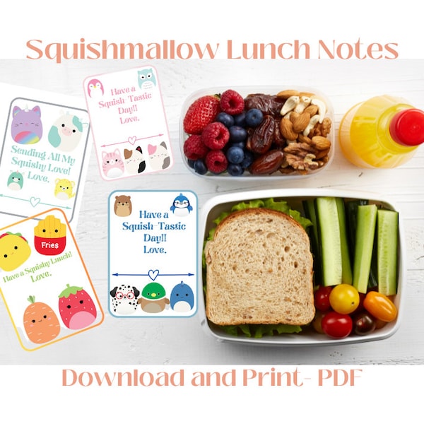 Squishmallow Lunch Box Notes, Lunch box notes for kids, Squishmallow cards, Squishmallow notes, Kid notes, Squishmallow note cards, Lunchbox