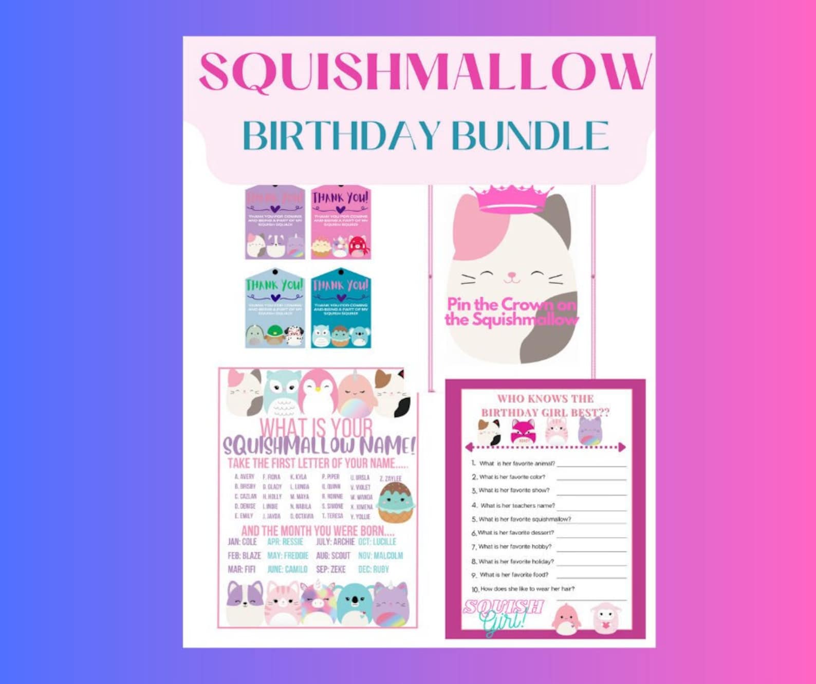 Squishmallow Birthday Bundle Squishmallow Party Etsy