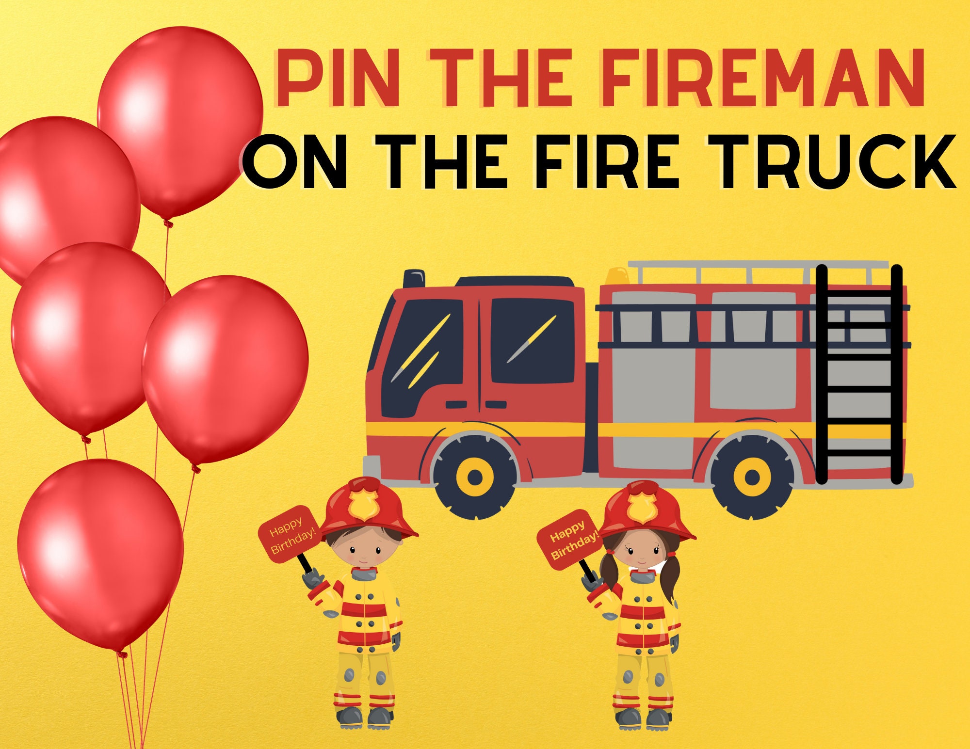Pin the Fireman on the Fire Truck, Boy Birthday Party Game, Pin the ...