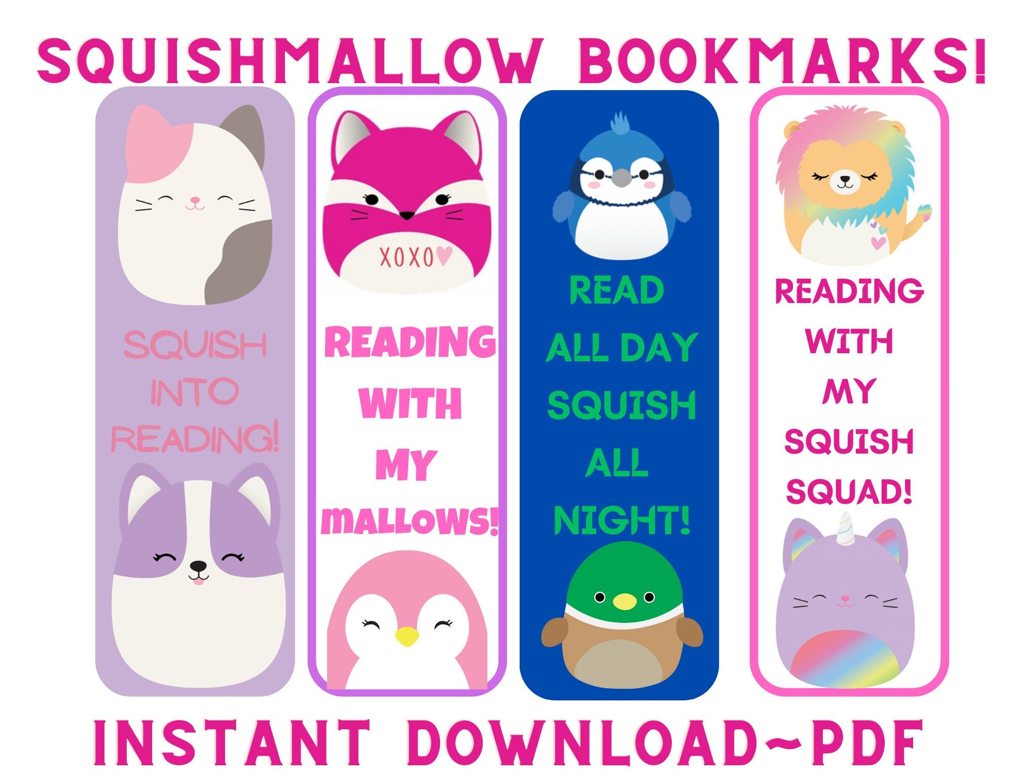 SQUISHMALLOW BOOKMARKS, Squishmallow Party Favor, Birthday Gift - Etsy