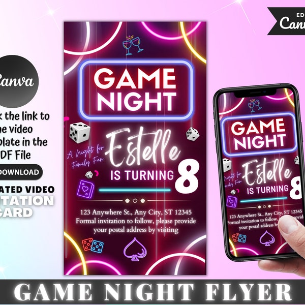 Birthday Party Invitation, Game Invitation, Game Night Invitation, Game Night Flyer, Game Birthday Invitation, Game Birthday Party