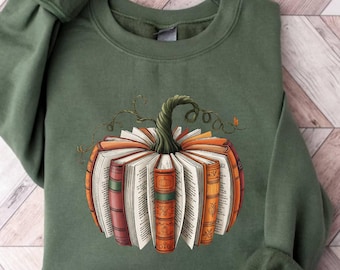 Fall Book Pumpkin Sweatshirt,  Halloween Teacher Shirt,