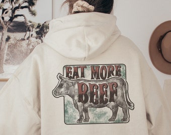 Eat Beef Hoodie: Trendy Western Ranch Graphic Sweatshirt