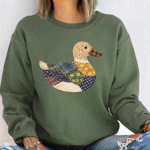 Faux Patchwork Duck Sweatshirt: Cottage Core Vintage Style Pullover