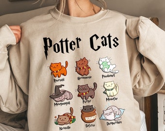 Potter Cats Sweatshirt, Funny Cats Sweater, Cute Cats, Gift For Cat Owner,Pottery Gift,Cute Comfy Wizard Book Lover, Cat lover,Birthday gift