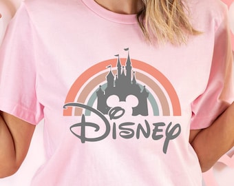 Retro Disney Rainbow Castle Shirt, Family Matching Tee