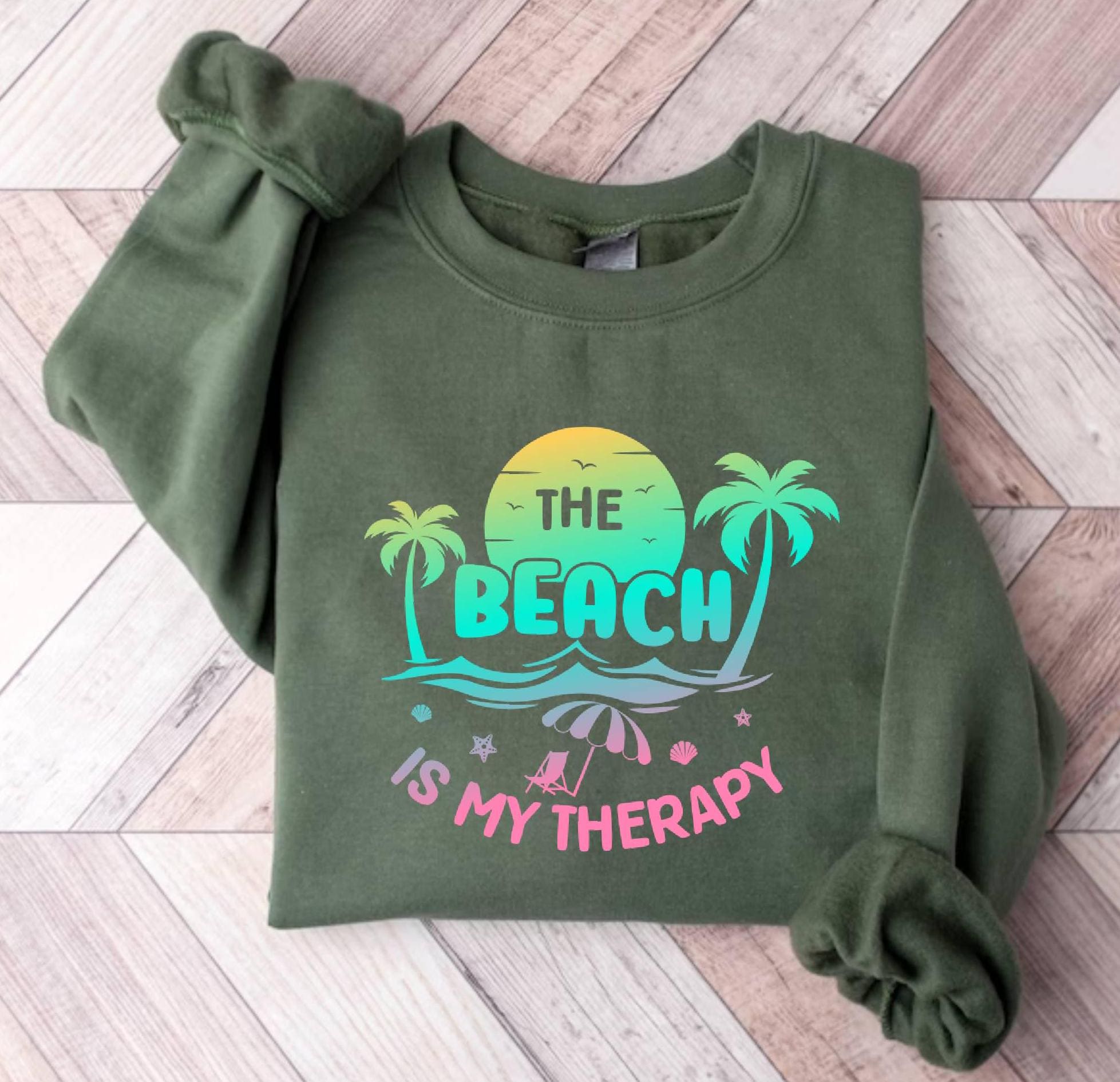 Beach Therapy Sweatshirt: Summer Travel, Cozy Cotton Blend