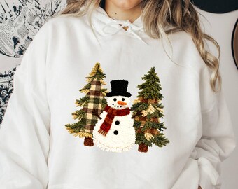Faux Patchwork Snowman Hoodie, Winter Sweatshirt