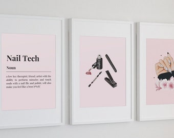 Láminas artísticas con la definición de "Técnico de Uñas": Decoración para salones de uñas (Descarga digital)