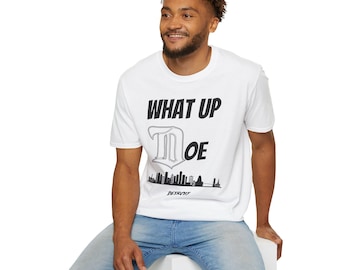 Detroit Skyline Old English D Unisex Softstyle T-Shirt, What Up Doe Greeting Tee, Motor City Shirt, Michigan Apparel, Detroit Cityscape