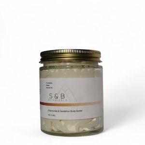Kamille & Löwenzahn Körperbutter, geschlagene Körperbutter, natürlich, ohne Konservierungsstoffe, Körpercreme, Kräuterkörperbutter, geschlagene Kräuterbutter