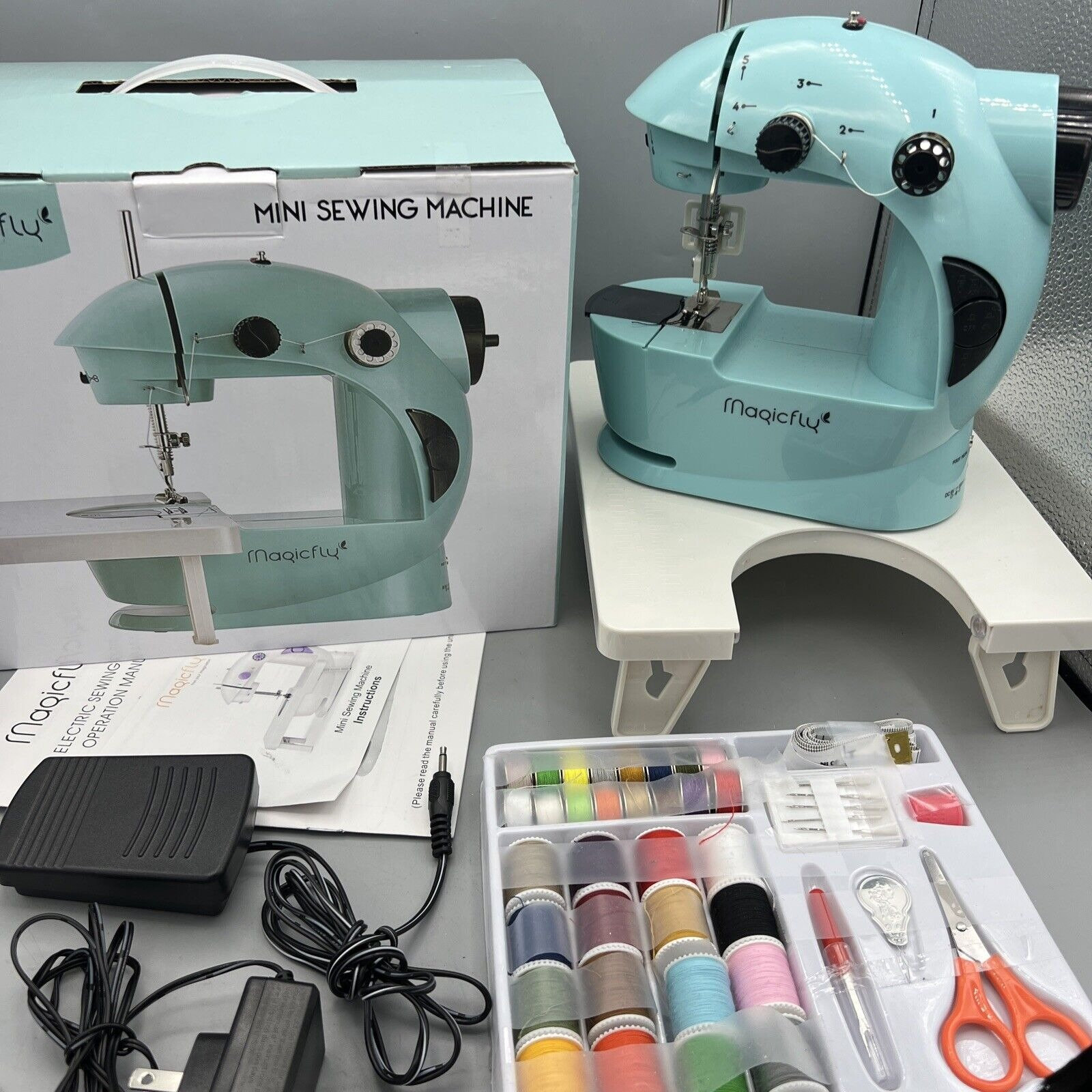 Magicfly Mini Sewing Machine With Extension Table Tread Kit Pedal Works  Tested 