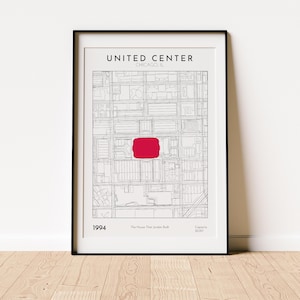 United Center Karte Drucken Chicago Bulls Blackhawks Wandkunst perfektes Geschenk für NBA NHL Fans Sport Erinnerungsstücke Mann Höhle Spiel Raum Dekor
