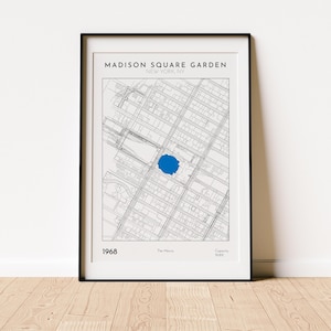 Madison Square Garden Karte Basketball Wandkunst perfektes Geschenk für Knicks und Rangers Fans NBA NHL Erinnerungsstücke Mann Höhle Spiel Raum Dekor