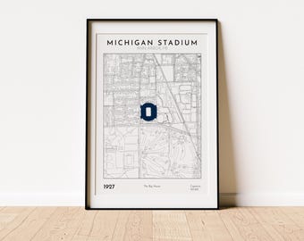 Michigan Stadium map print University of Michigan wall art perfect gift for Wolverines fans football memorabilia sports decor