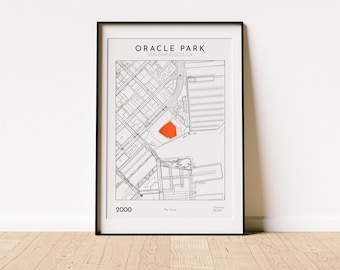 Oracle Park map print San Francisco Giants wall art perfect gift for baseball fans sports memorabilia and home decor