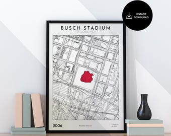 Busch Stadium Map Print St Louis Cardinals Wall Art Baseball Gift for Fans Sports Decor Digital Stadium Poster