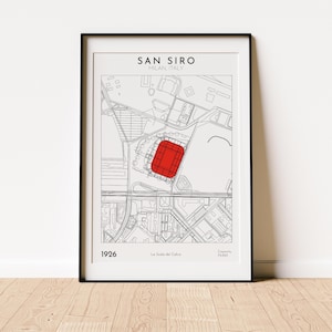 Milan Stadium Map Print Football Arena Wall Art Digital Download Modern Minimalist Decor for Sports Fans and Architecture Lovers