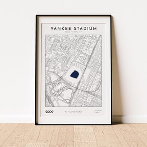 Impression de la carte du Yankee Stadium, impression d'art mural des Yankees de New York, cadeau parfait pour les fans de baseball, souvenirs sportifs et décoration d'intérieur