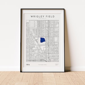 Wrigley Field Karte Chicago Cubs Wandkunst perfektes Geschenk für Baseball-Fans Sport-Erinnerungsstücke und Wohnkultur