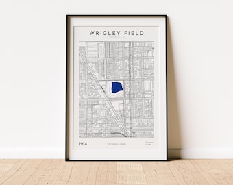 Wrigley Field map print Chicago Cubs wall art perfect gift for baseball fans sports memorabilia and home decor