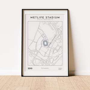 Impression de carte du MetLife Stadium, impression d'art mural de football, souvenirs de la NFL, cadeau parfait pour les anniversaires des fans des Giants et des Jets de football de New York, homme des cavernes