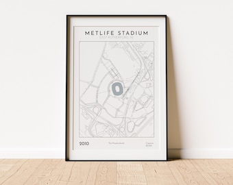MetLife Stadium Map Print: New York Football Wall Art Poster Digital Sports Memorabilia