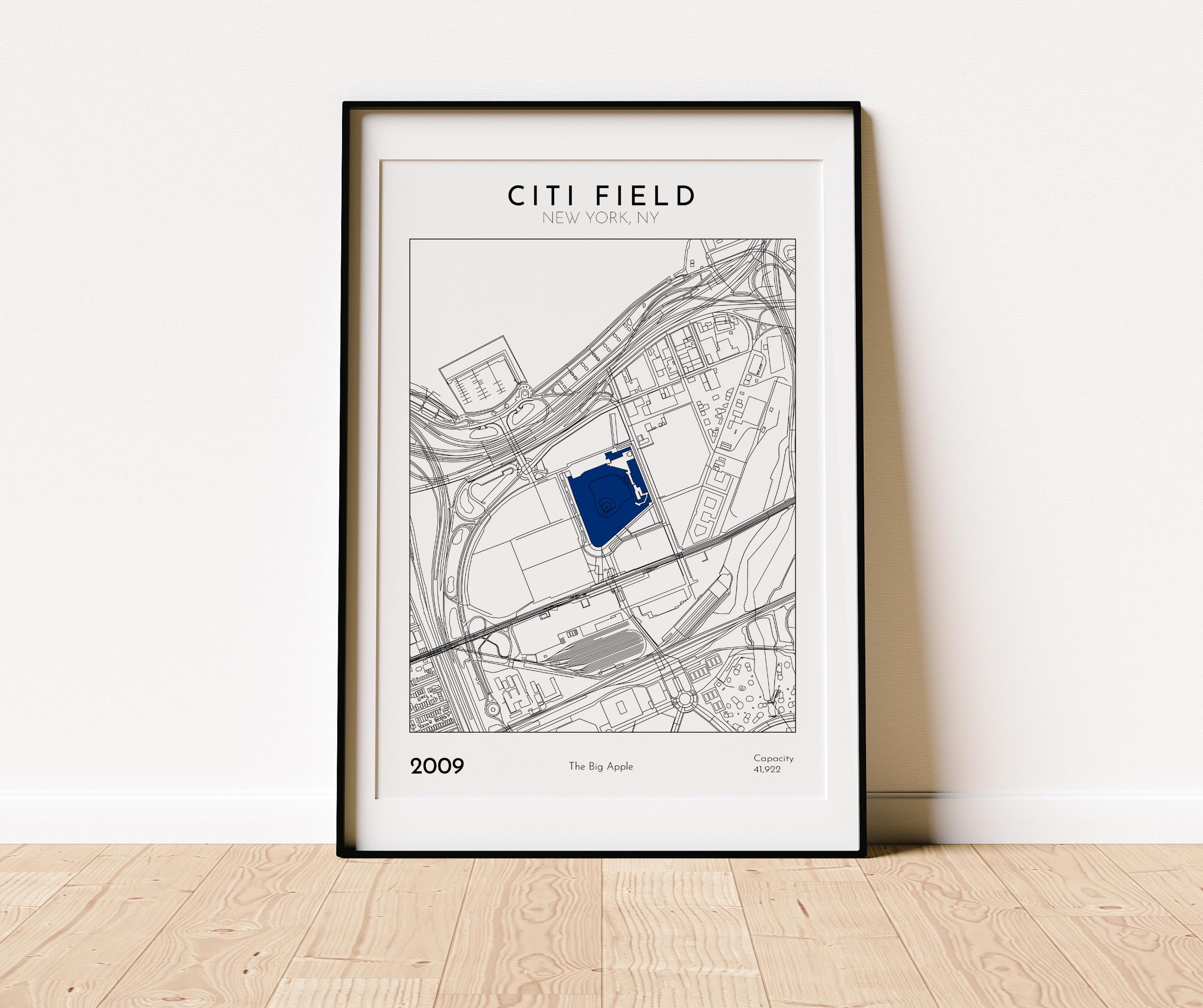 Citi Field map print New York Mets wall art perfect gift for baseball fans sports memorabilia and home decor